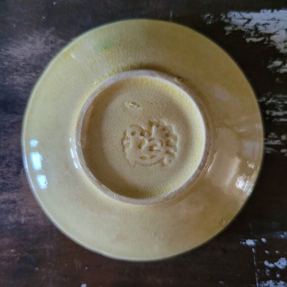 Antique Griffen, Smith & Hill Etruscan c 1880 Majolica Butter Pat - Leaf Design - Picture 2 of 2